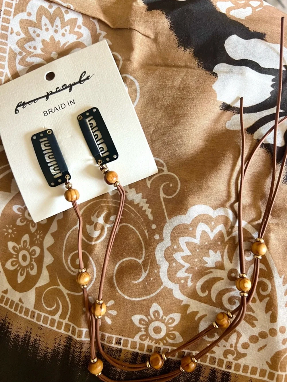 New! Free People Boho Coachella Braid In Beaded Hair Clips Set of Two